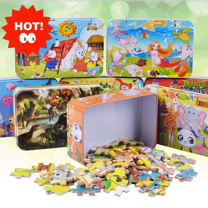 儿童拼图玩具铁盒木制拼图平面拼图儿童早教益...