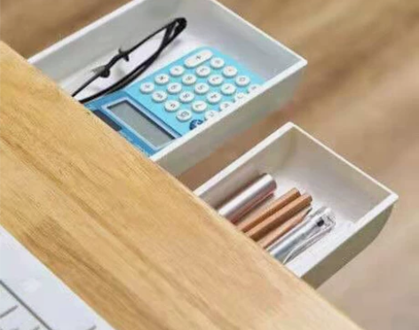 桌下隐藏粘式抽屉式收纳盒免打孔长方形整理盒...