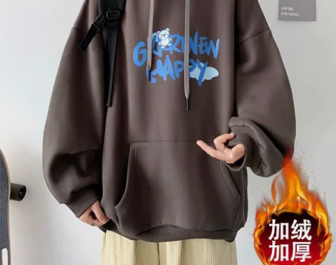 连帽加绒卫衣男士秋冬款潮ins男生over...