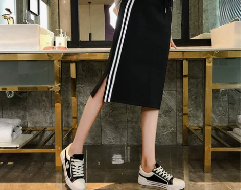 半身裙女两侧开叉夏秋中长款一步裙学生运动休...