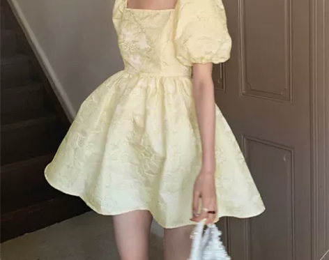 法式初恋甜美可爱茶歇泡泡袖连衣裙女夏宫廷风...