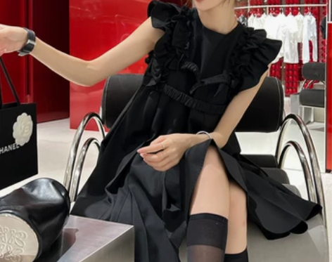 2022小飞袖连衣裙女高级感显瘦气质蓬蓬裙...