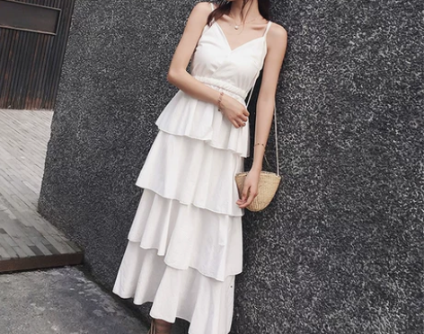 ?吊带蛋糕裙中长款chic小黑裙v秋装法国...