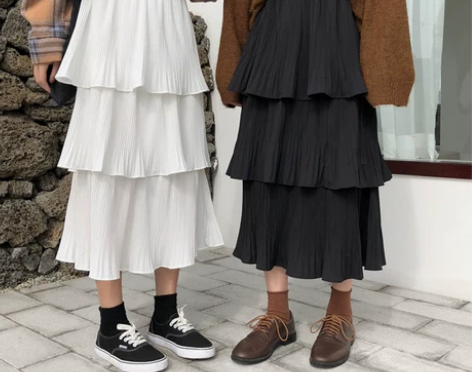 春装韩版气质中长款高腰a字蛋糕裙长裙宽松百...