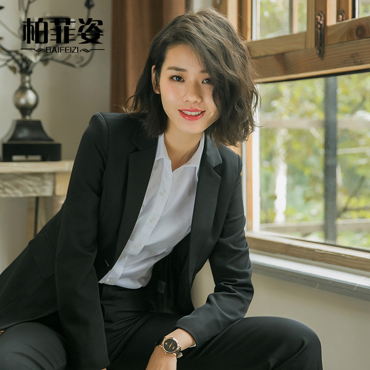 黑色小西装职业套装女秋冬西服面试正装大学生...