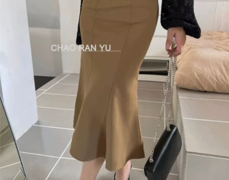秋季新款韩版高腰设计感气质鱼尾裙 吊牌还在...