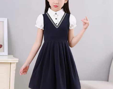 儿童短袖连衣裙公主裙学院风裙女童表演裙中大...