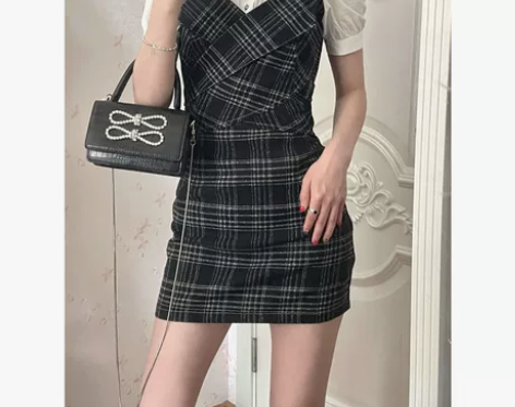 衬衫拼接连衣裙2022夏新款小众设计感学院...