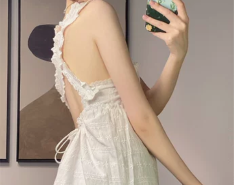 法式气质初恋甜美温柔风桔梗裙子夏季性感交叉...