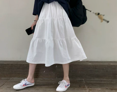 花田橱窗 白色半身裙女夏显瘦学生高腰中长款...