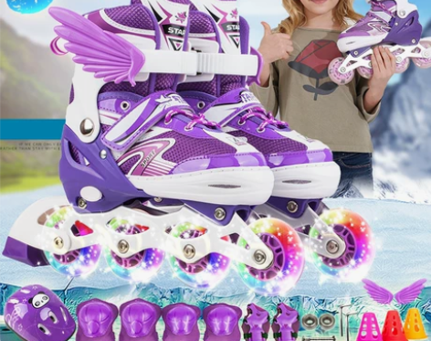 旱冰鞋 男女旱冰轮滑鞋直排轮可调3 10岁...