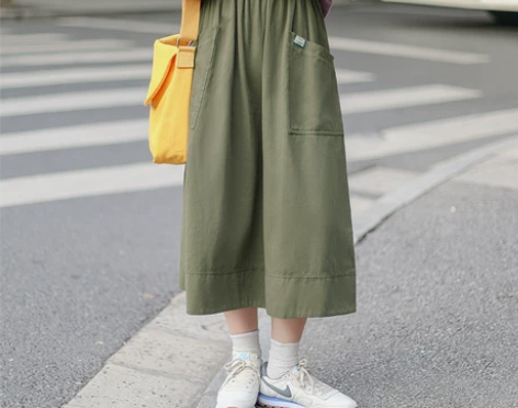 艺野系 日系山本风军绿色工装裙女高腰a字遮...