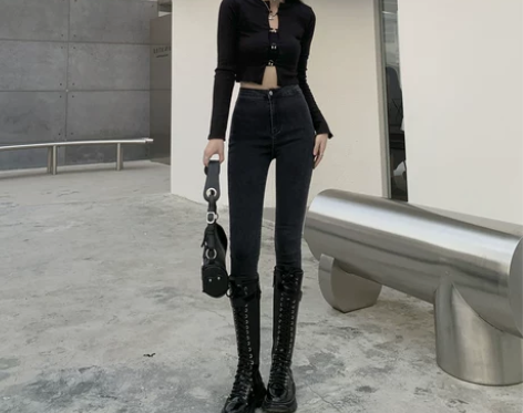 温姗韩版高弹小脚牛仔裤女秋冬新品高腰显瘦大...