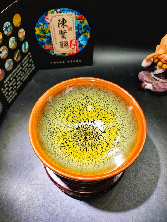 【绿鹧鸪建盏】陈贤聪师傅新品~绿鹧鸪敛口盏...