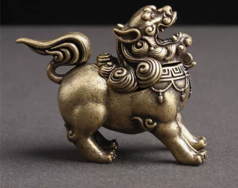 包邮 黄铜做旧铜香炉 古玩瑞兽麒麟朝天吼檀...