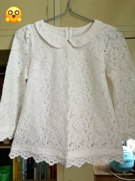 真丝绒彼得潘领7分袖蕾丝衫##amp；he...