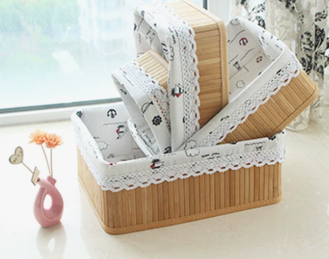 包邮收纳筐竹编储物筐篮厨房零食杂物盒田园布...