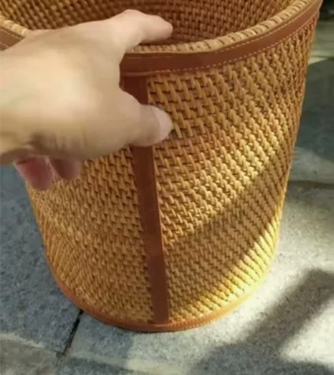 越南藤编圆形绕边贴皮收纳筒储物筐整理产品尺...