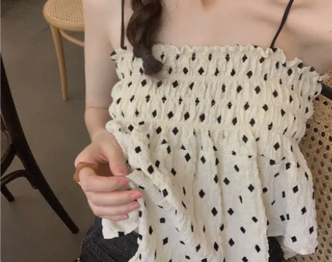 抹胸波点吊带背心女夏季外穿设计感小众法式甜...
