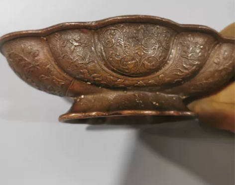 古玩杂项收藏铜碟子 古龙雕刻复古工艺品摆件...
