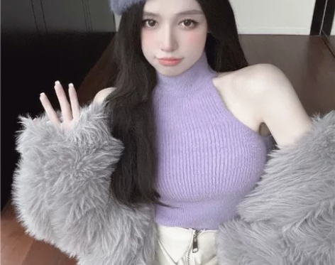 纯欲挂脖新款紧身无袖内搭性感抹胸背心女秋冬...