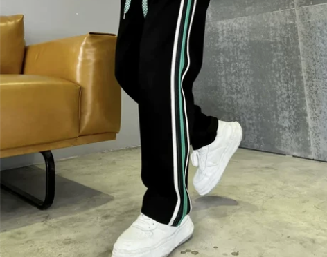 运动裤男夏季宽松直筒裤卫裤侧条纹垂感阔腿休...