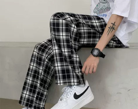 格子裤男春夏薄款宽松直筒休闲裤韩版潮流高街...