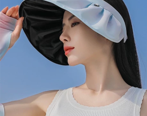 新款夏季空顶遮阳帽防晒帽女黑胶大檐渐变色遮...