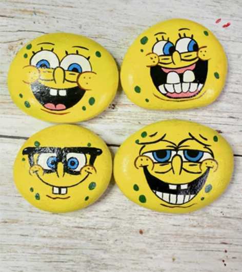 龙猫宫崎骏海绵宝宝皮卡丘小石头画镇纸石，有...