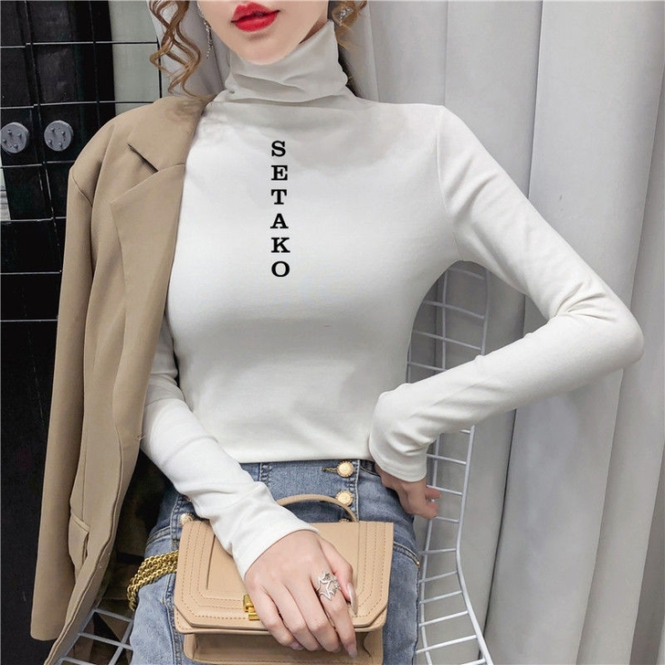 秋冬季新款韩版德绒修身百搭半高领长袖T恤女...