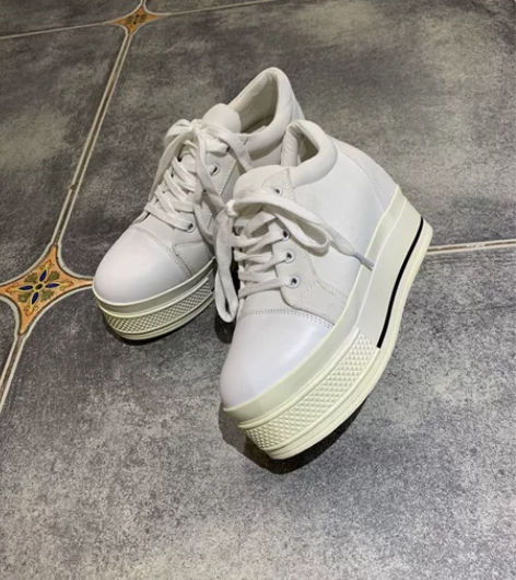 全新牛皮包头松糕厚底内增高布料休闲鞋38码...