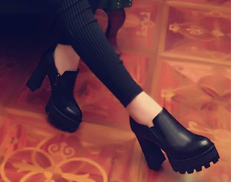 ?春季女鞋真皮粗跟高跟鞋女防水台深口单鞋2...