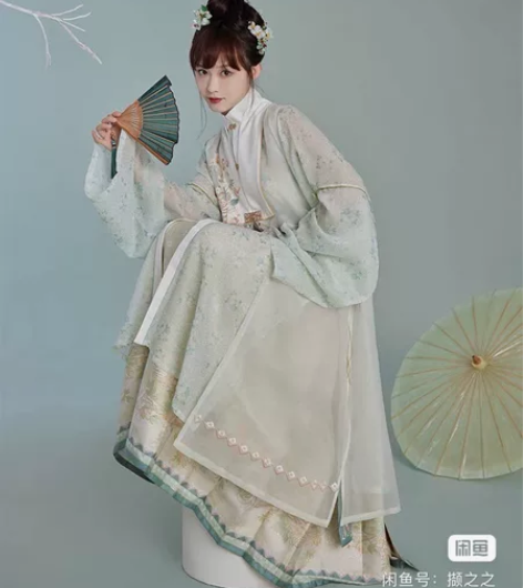 汉服出租｜七月夕汉服明制 青雾 立领对襟长...