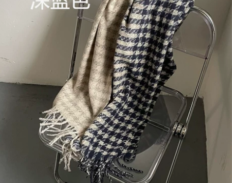 ?气质千鸟格流苏双面学生保暖围脖韩版休闲百...