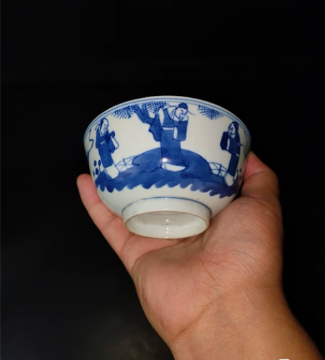 清光绪细路青花三星大号茶碗，全美品，青花发...