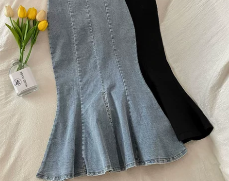 小个子牛仔鱼尾裙女2022年新款秋冬设计感...