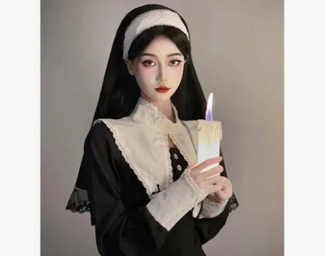 迪士尼万圣节服饰服装成人穿搭修女制服头巾c...