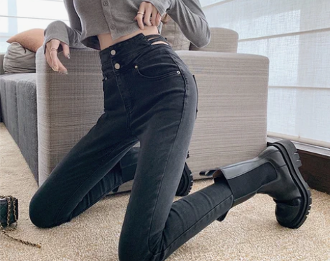 镂空高腰显瘦牛仔裤弹力小脚裤女 感兴趣的话...