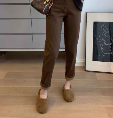 奥利绒羊羔毛保暖加厚高腰显瘦锥形休闲裤长裤...