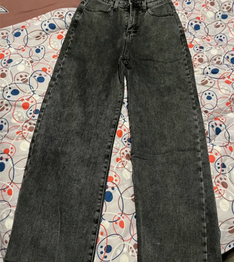 韩版烟灰色阔腿牛仔裤，加薄绒，平时穿27....