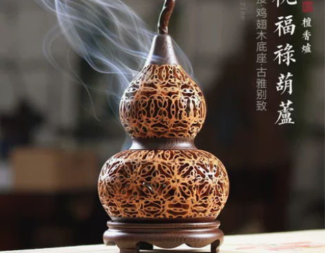 核桃镂空创意葫芦摆件家用室内仿古沉香檀香炉...