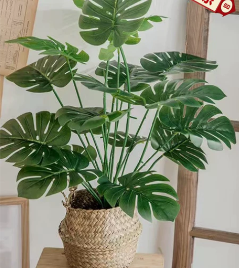 【全新】送花篮仿真龟背竹植物盆栽仿真绿植客...