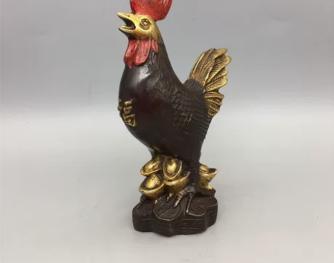 小号铜鎏金招财金钱元宝生肖鸡铜鸡摆件家居桌...