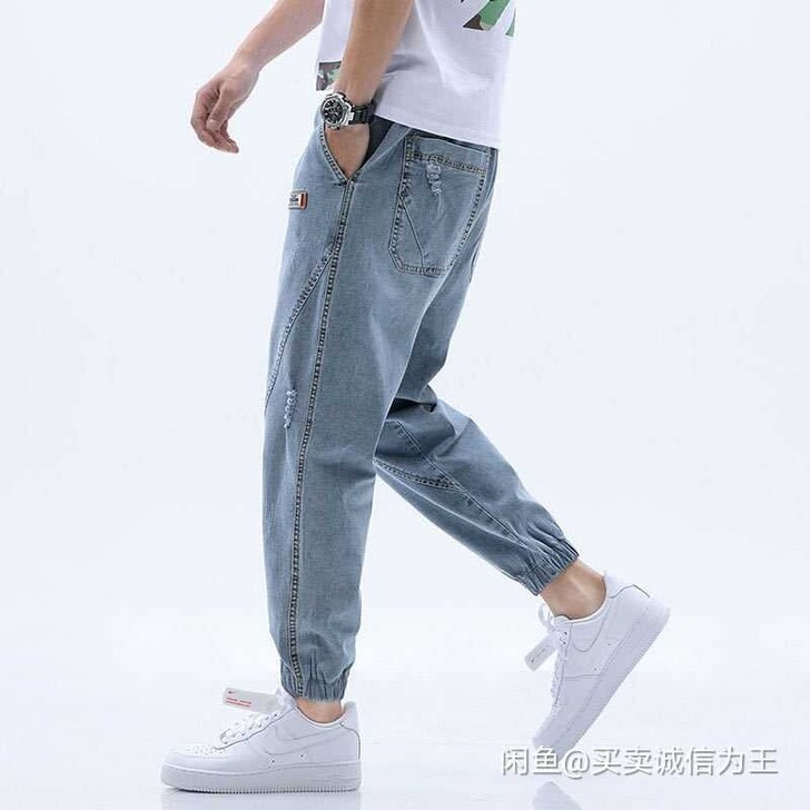 2020秋季新款男士宽松牛仔裤学生大码九分...