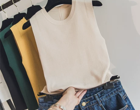 2019夏季女装百搭无袖上衣冰丝针织打底衫...