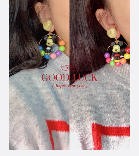 只有一对 原创设计[绿圆] 925银针米奇...