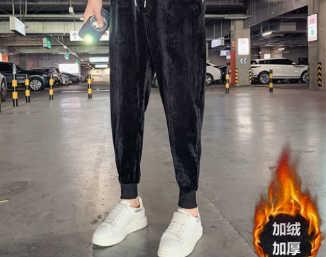 灯芯绒裤子男秋冬束脚休闲裤潮牌痞帅条… 全...