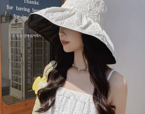 黑胶渔夫帽女夏季仙女风遮阳帽大帽檐可折叠不...