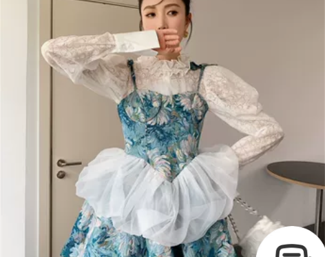 初恋裙油画收腰蓬蓬吊带裙小个子连衣裙女春秋...