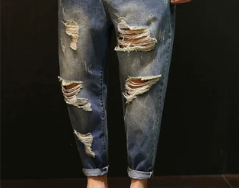 九分哈伦裤男宽松大码破洞乞丐男生牛仔裤潮牌...